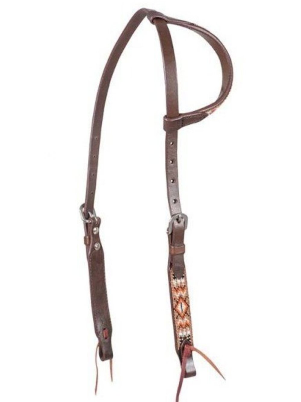 Cashel Slip Ear Leather Beaded Headstall - Orange/Tan